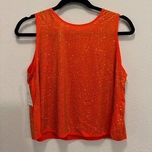NWOT Queen of Sparkles Orange Rhinestone Active Tank - Medium